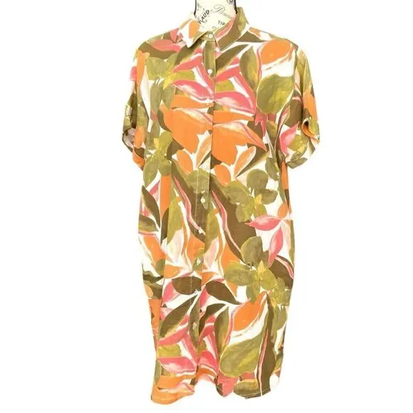 Tahari 100% Linen Floral Patterned Polo Shirt Dress in Size Large - Picture 2 of 13